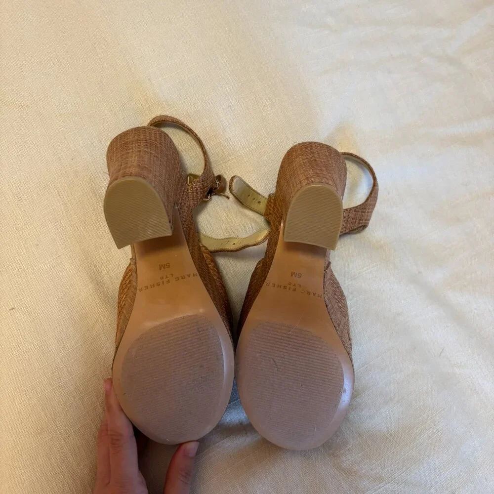 Marc Fisher Raffia Platform Block Heel Sandals | Size 5 - Picture 5 of 5